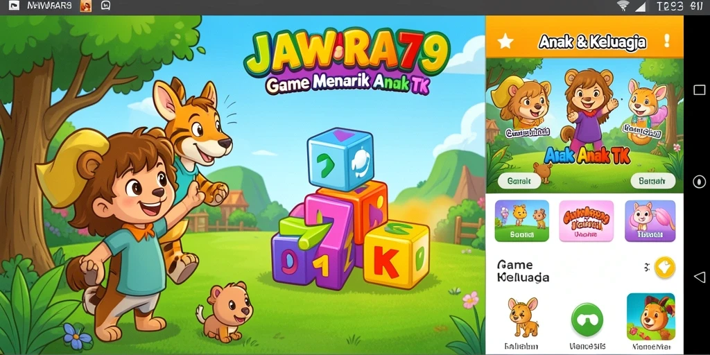 Antarmuka JAWARA79 yang ceria dan interaktif untuk Game Anak TK.