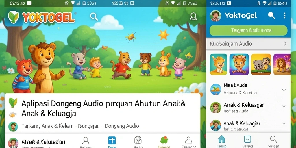 Antarmuka YOKTOGEL yang ramah anak dengan pilihan dongeng audio.